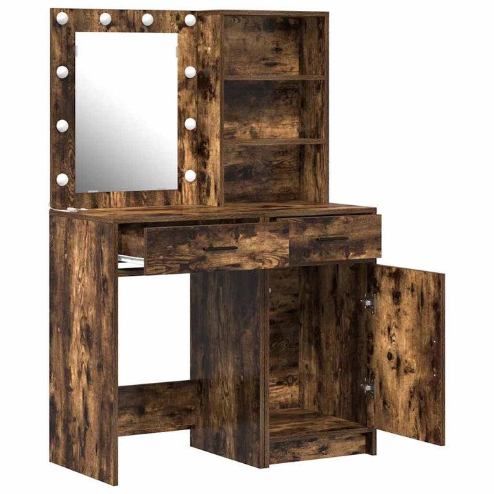 Makeupbord Sæt 2 pcs Røget eg 50 x 41 x 135 cm Konstrueret træ