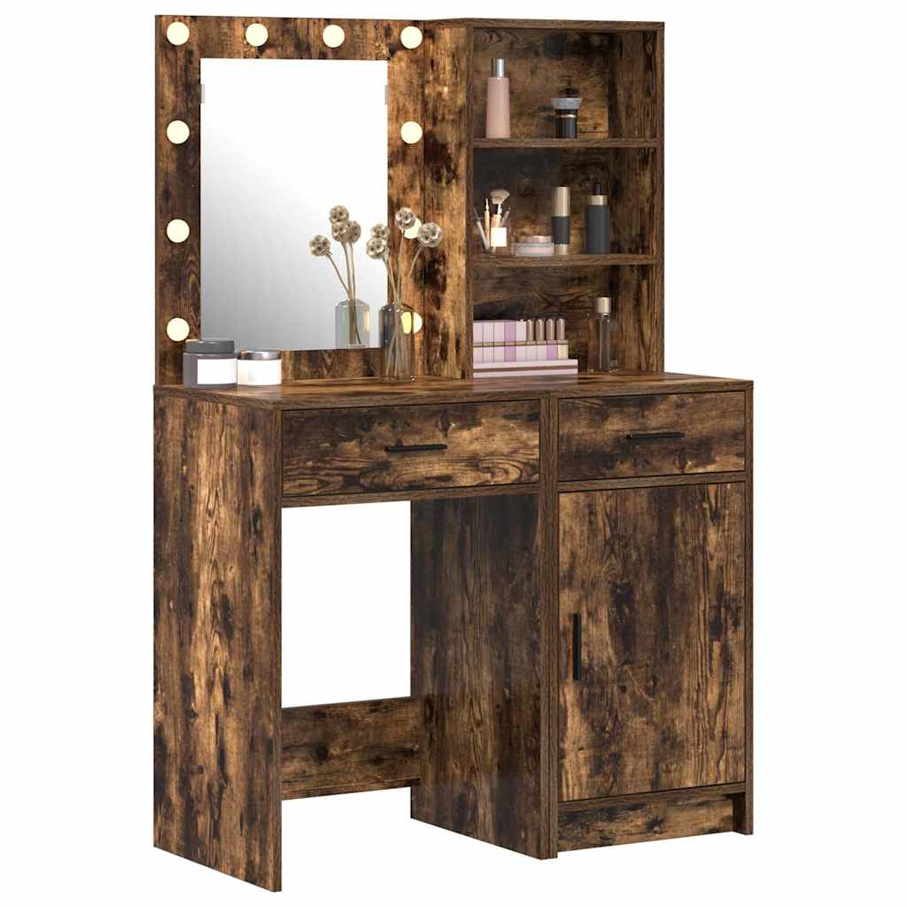 Makeupbord Sæt 2 pcs Røget eg 50 x 41 x 135 cm Konstrueret træ