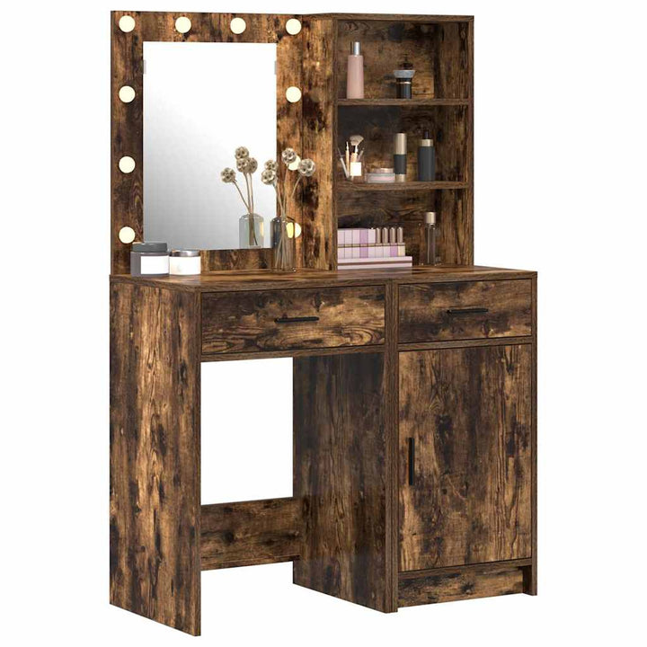 Makeupbord Sæt 2 pcs Røget eg 50 x 41 x 135 cm Konstrueret træ