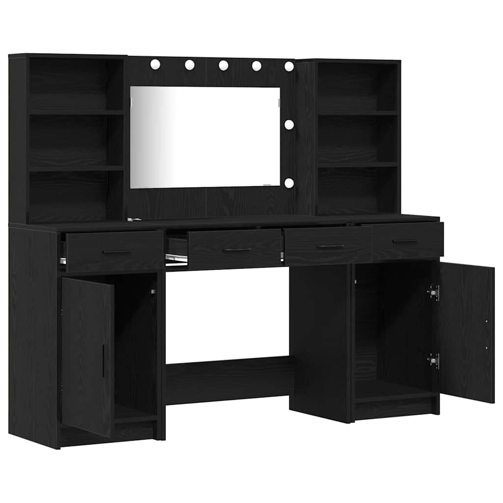 Makeupbord Sæt 3 pcs Sort eg 78.5 x 41 x 135 cm Konstrueret træ