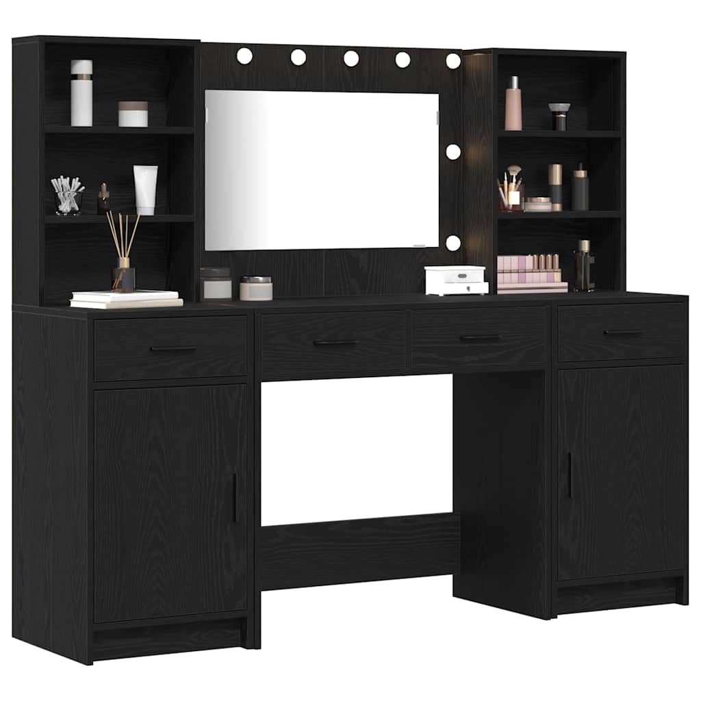 Makeupbord Sæt 3 pcs Sort eg 78.5 x 41 x 135 cm Konstrueret træ