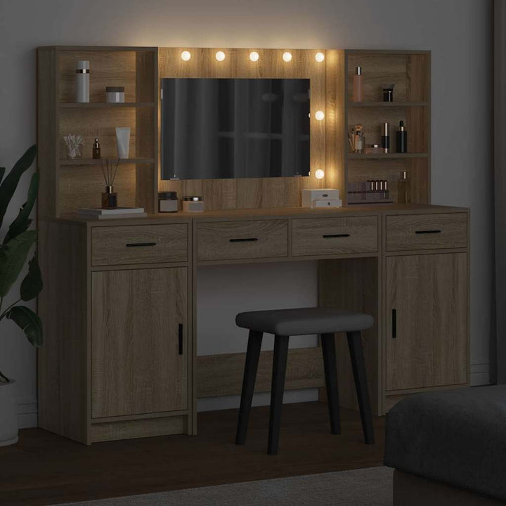 Makeupbord Sæt med skuffe 3 pcs Sonoma eg 78.5 x 41 x 135 cm