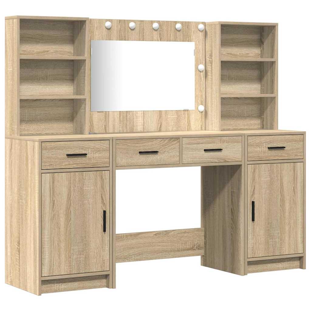 Makeupbord Sæt med skuffe 3 pcs Sonoma eg 78.5 x 41 x 135 cm