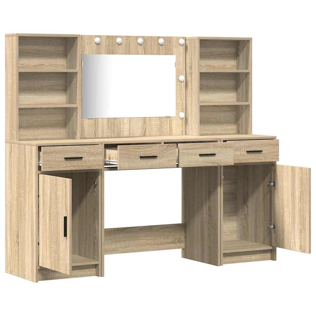 Makeupbord Sæt med skuffe 3 pcs Sonoma eg 78.5 x 41 x 135 cm