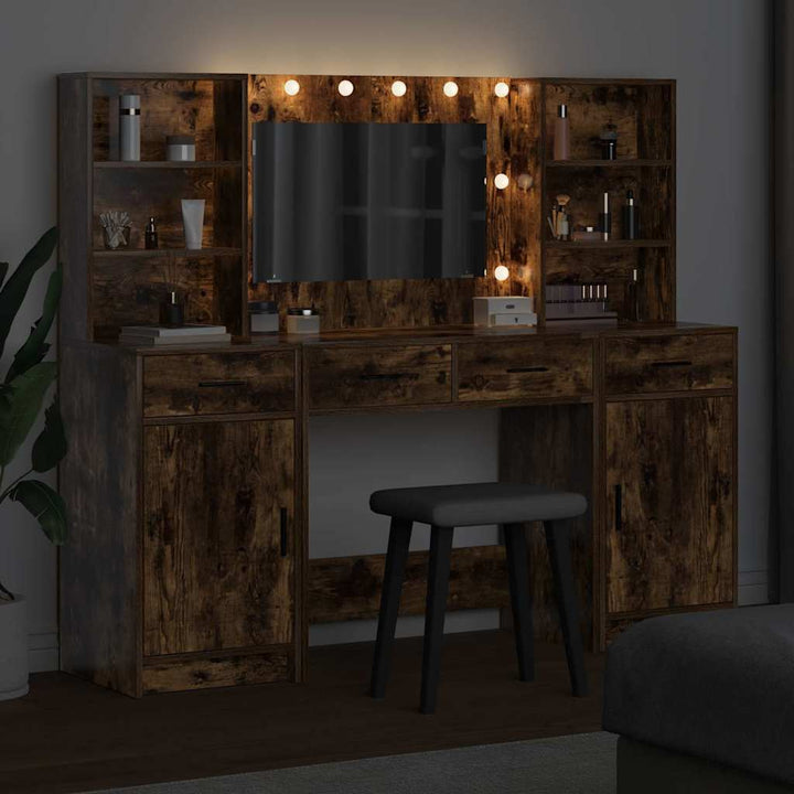 Makeupbord Sæt med skuffe 3 pcs Røget eg 78.5 x 41 x 135 cm