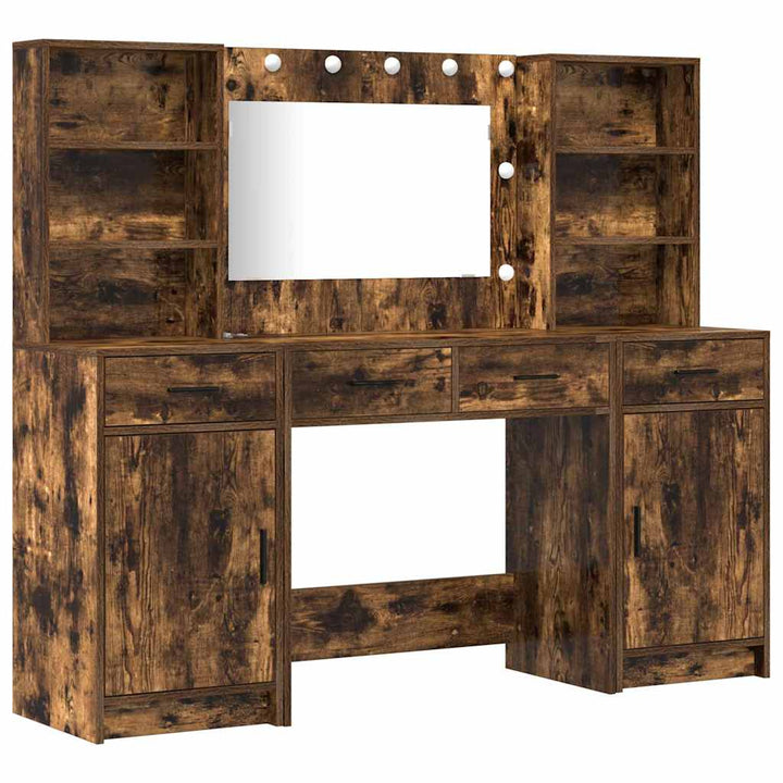 Makeupbord Sæt med skuffe 3 pcs Røget eg 78.5 x 41 x 135 cm