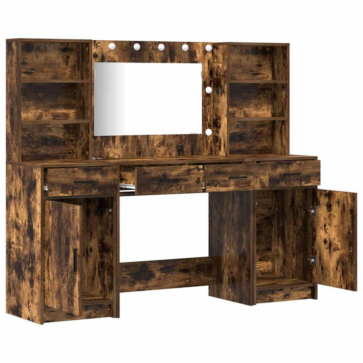 Makeupbord Sæt med skuffe 3 pcs Røget eg 78.5 x 41 x 135 cm