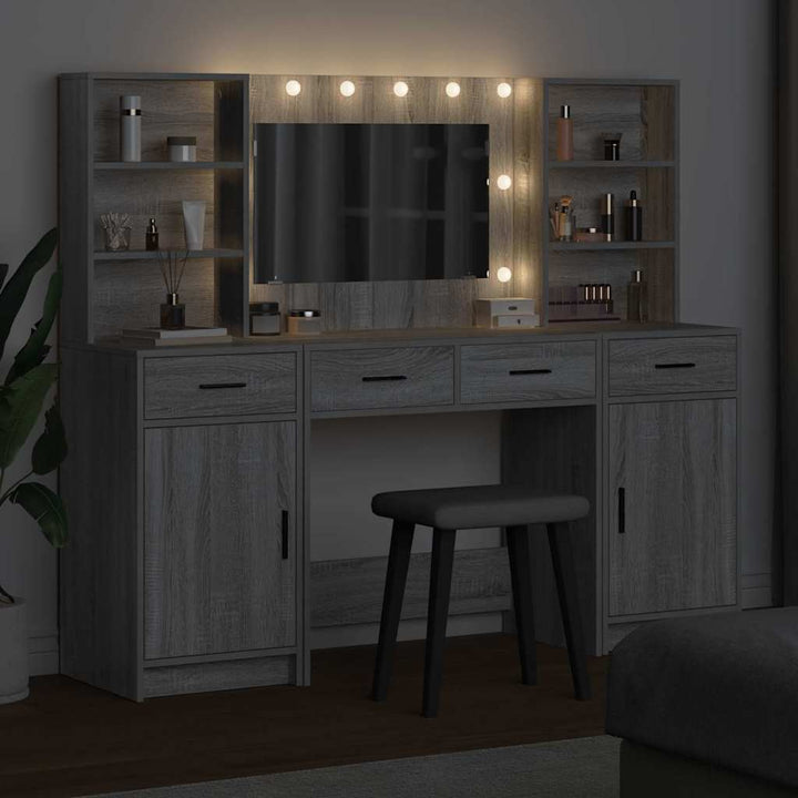 Makeupbord Sæt med hylde 3 pcs Grå sonoma-eg 78.5 x 41 x 135 cm