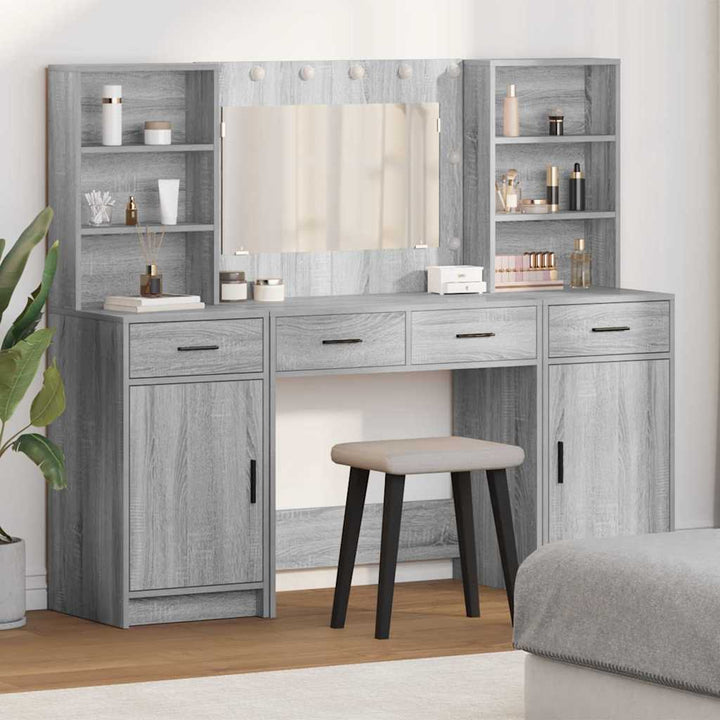 Makeupbord Sæt med hylde 3 pcs Grå sonoma-eg 78.5 x 41 x 135 cm