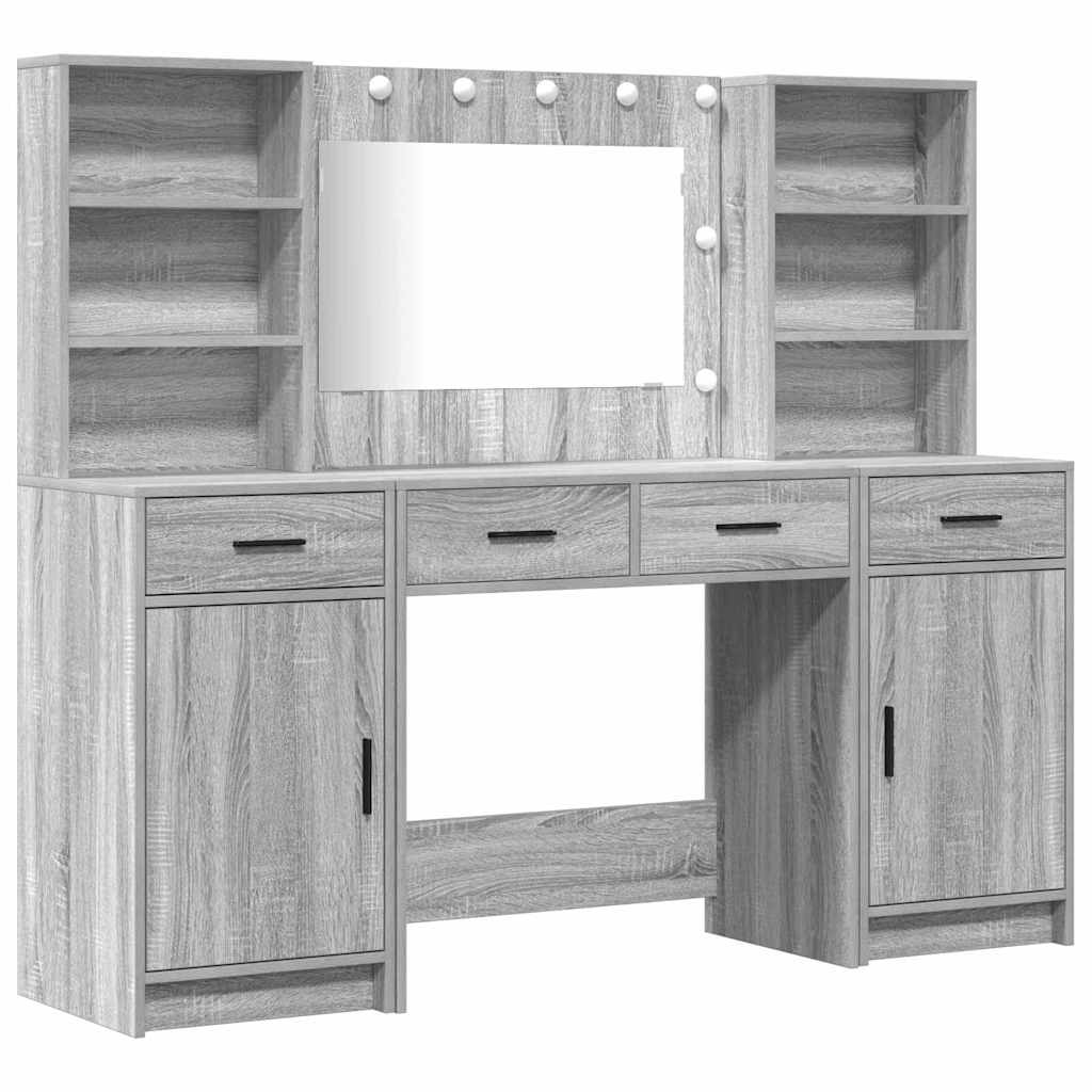 Makeupbord Sæt med hylde 3 pcs Grå sonoma-eg 78.5 x 41 x 135 cm