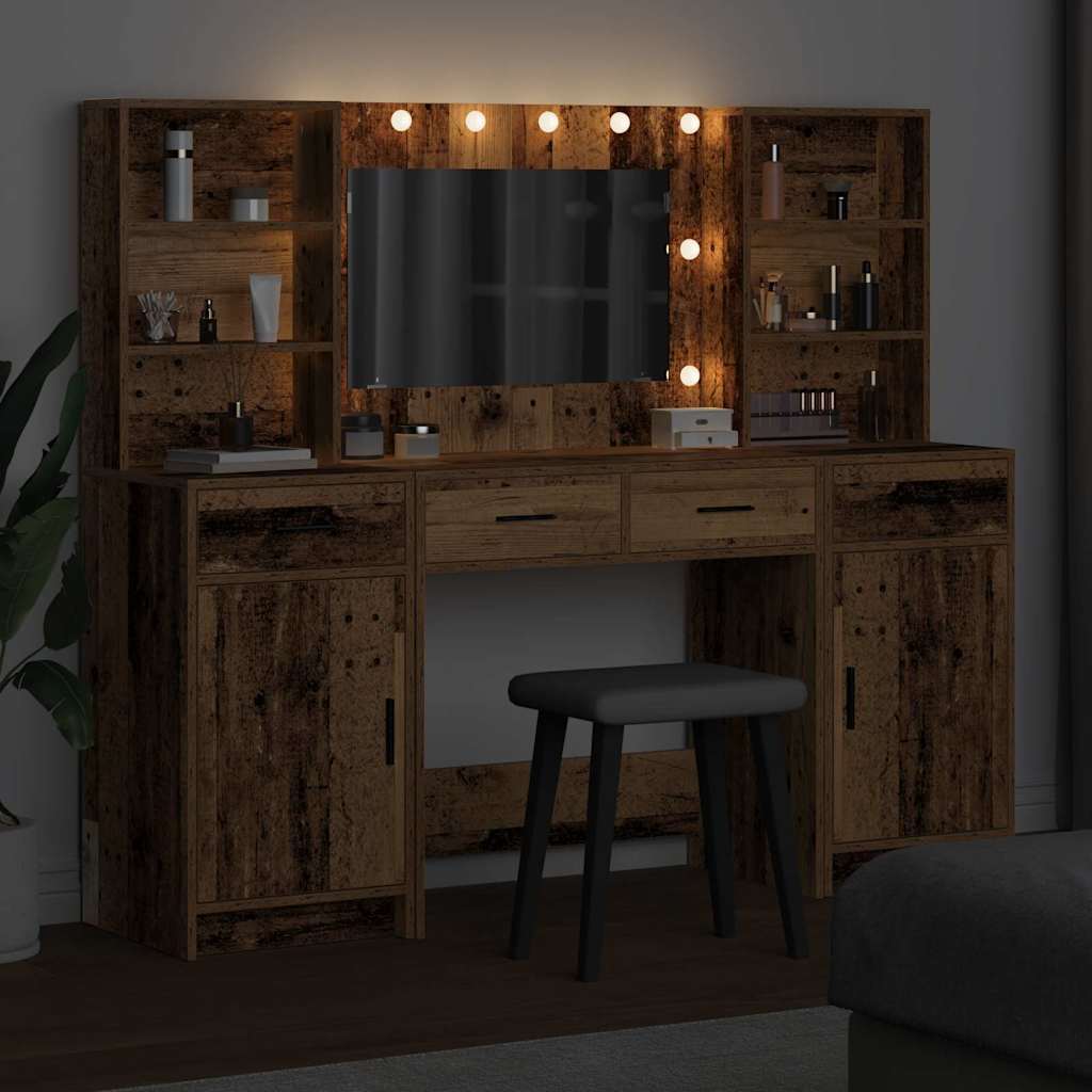 Makeupbord Sæt med skuffe 3 pcs Gammelt træ 78.5 x 41 x 135 cm