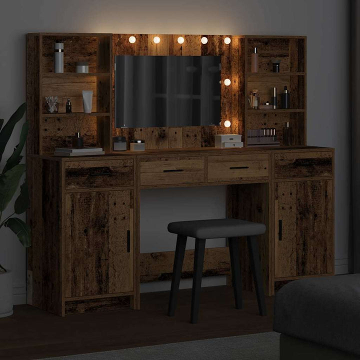 Makeupbord Sæt med skuffe 3 pcs Gammelt træ 78.5 x 41 x 135 cm