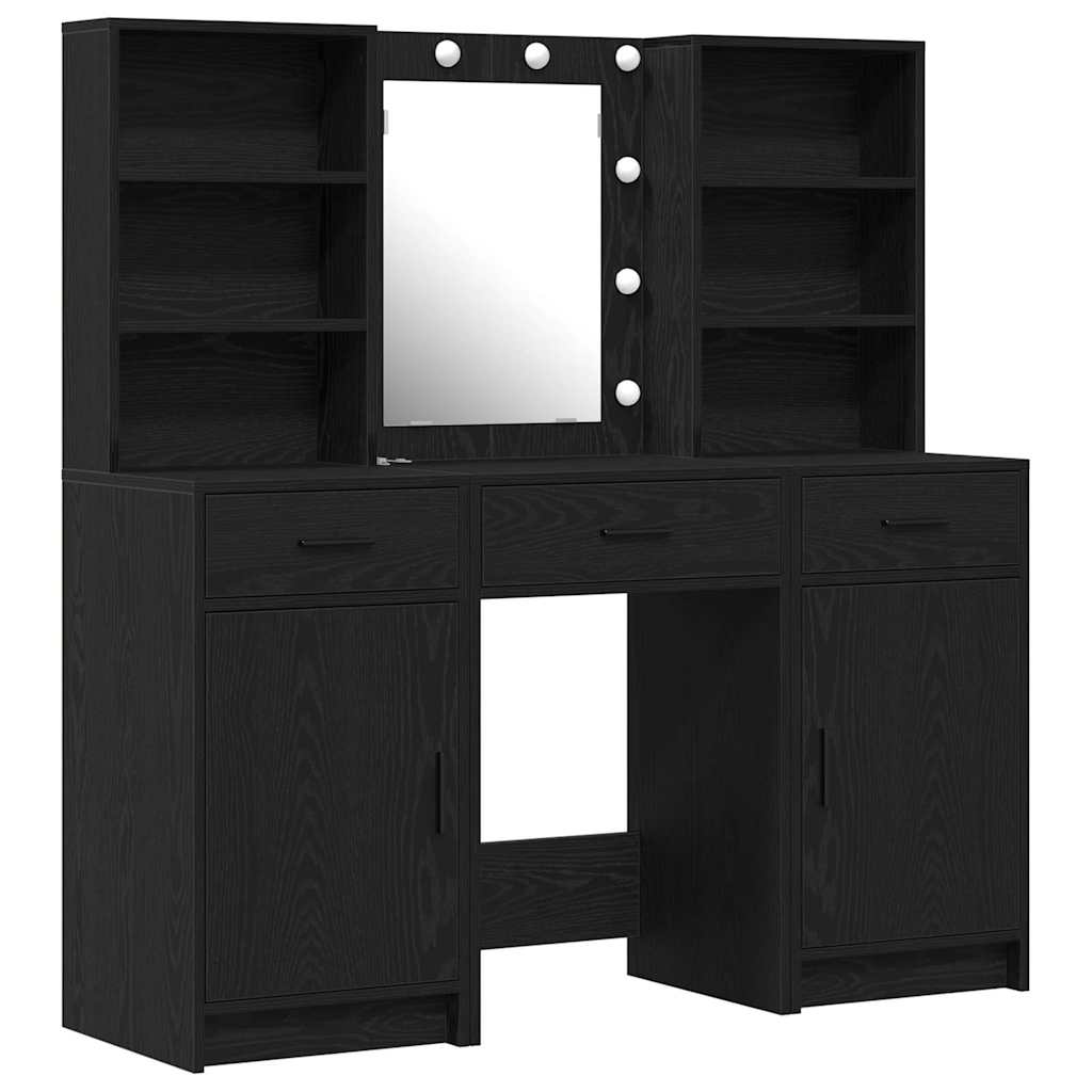 Makeupbord Sæt 3 pcs Sort eg 50 x 41 x 135 cm Konstrueret træ