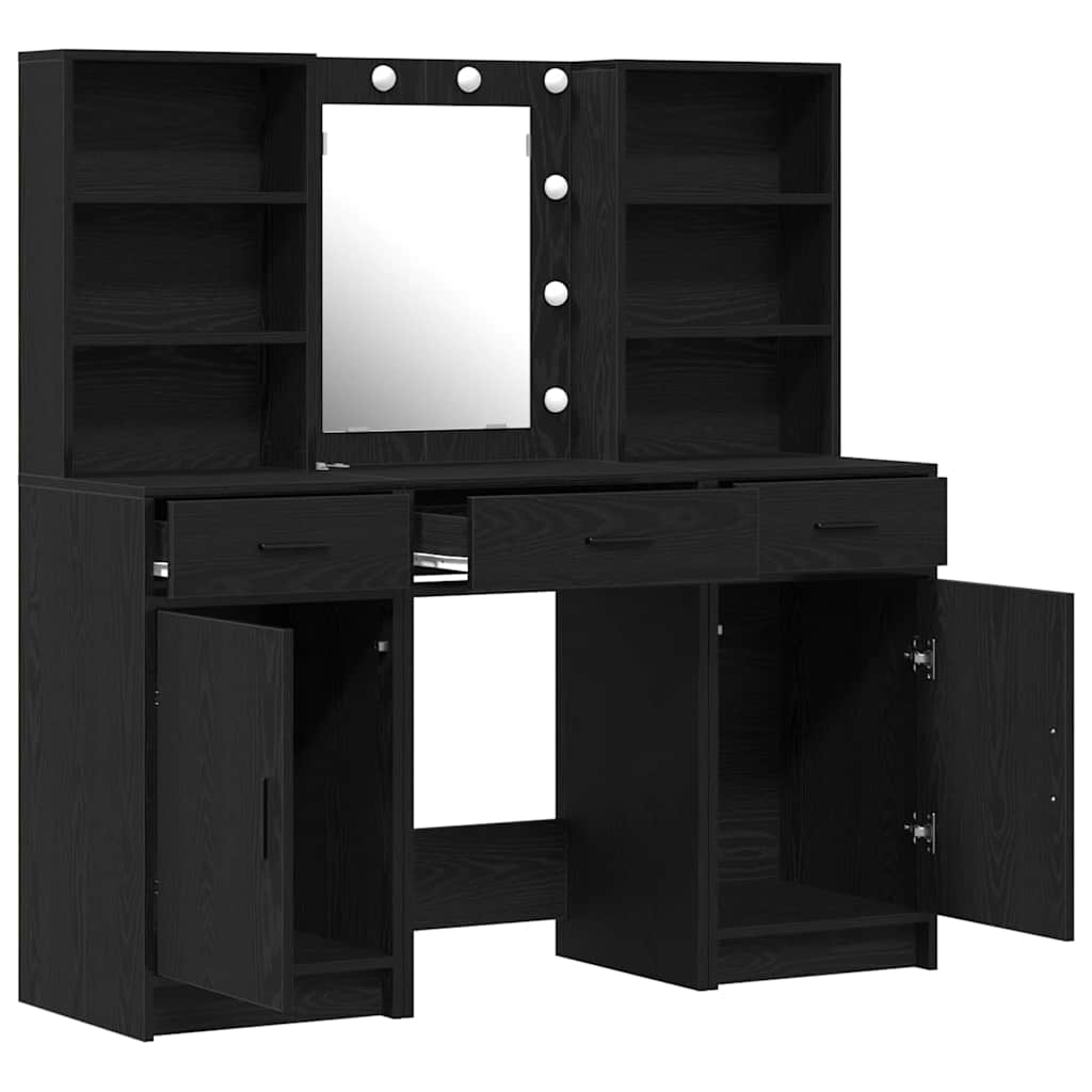 Makeupbord Sæt 3 pcs Sort eg 50 x 41 x 135 cm Konstrueret træ
