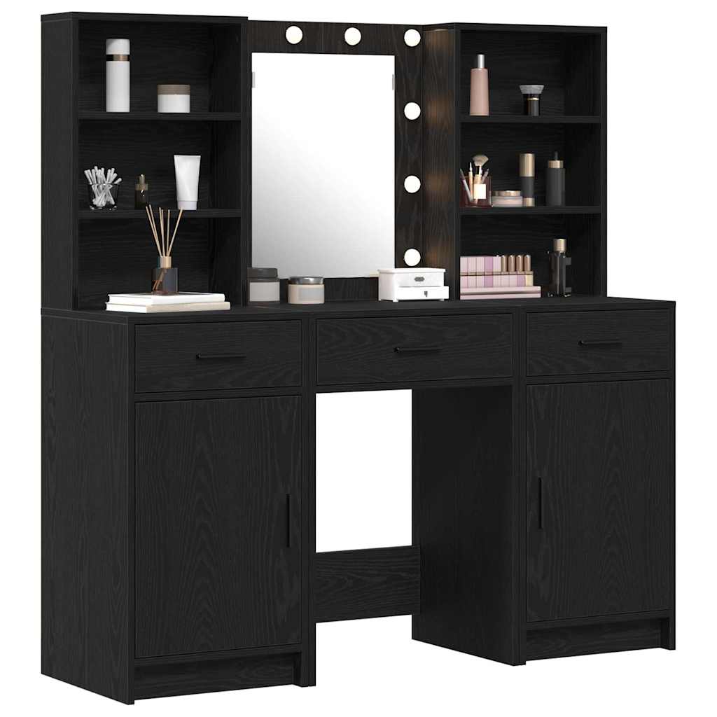 Makeupbord Sæt 3 pcs Sort eg 50 x 41 x 135 cm Konstrueret træ