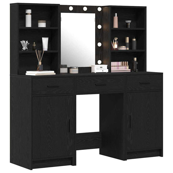 Makeupbord Sæt 3 pcs Sort eg 50 x 41 x 135 cm Konstrueret træ