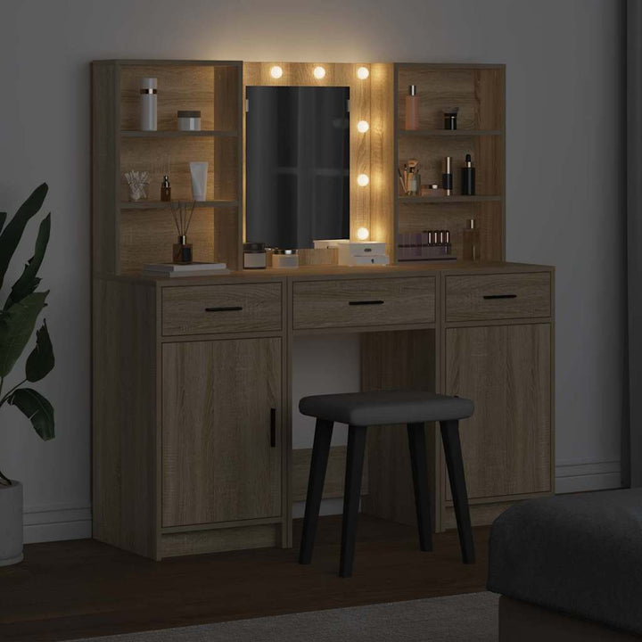 Makeupbord Sæt 3 pcs Sonoma eg 50 x 41 x 135 cm Konstrueret træ