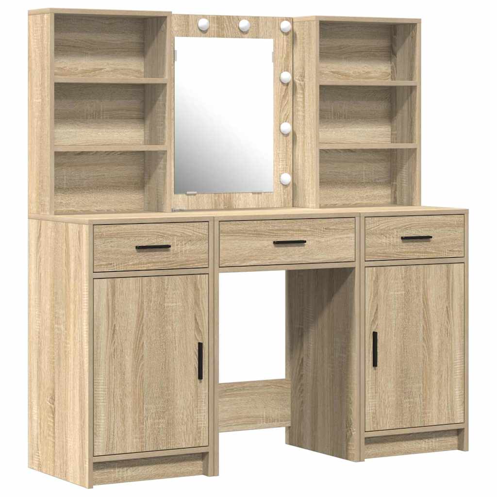 Makeupbord Sæt 3 pcs Sonoma eg 50 x 41 x 135 cm Konstrueret træ