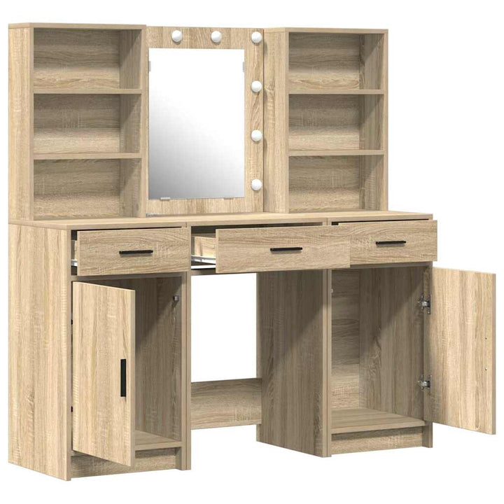 Makeupbord Sæt 3 pcs Sonoma eg 50 x 41 x 135 cm Konstrueret træ