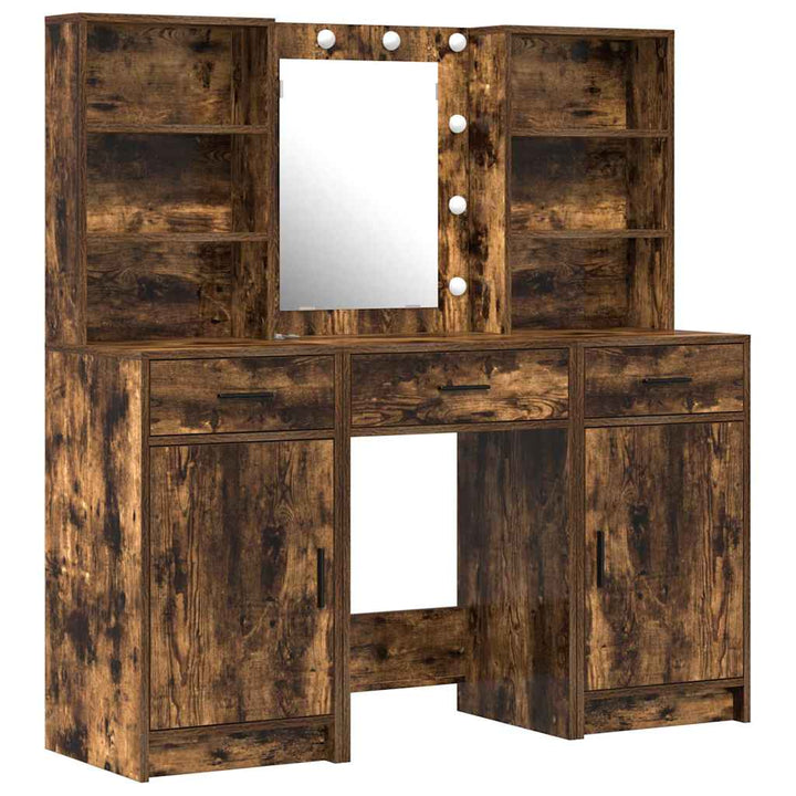 Makeupbord Sæt 3 pcs Røget eg 50 x 41 x 135 cm Konstrueret træ