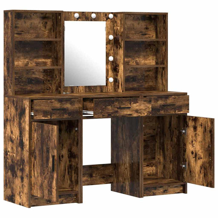 Makeupbord Sæt 3 pcs Røget eg 50 x 41 x 135 cm Konstrueret træ