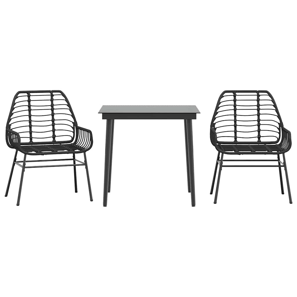 3 dele spisebordssæt til haven polyrattan glas sort