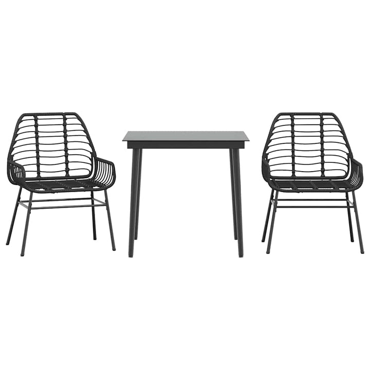 3 dele spisebordssæt til haven polyrattan glas sort
