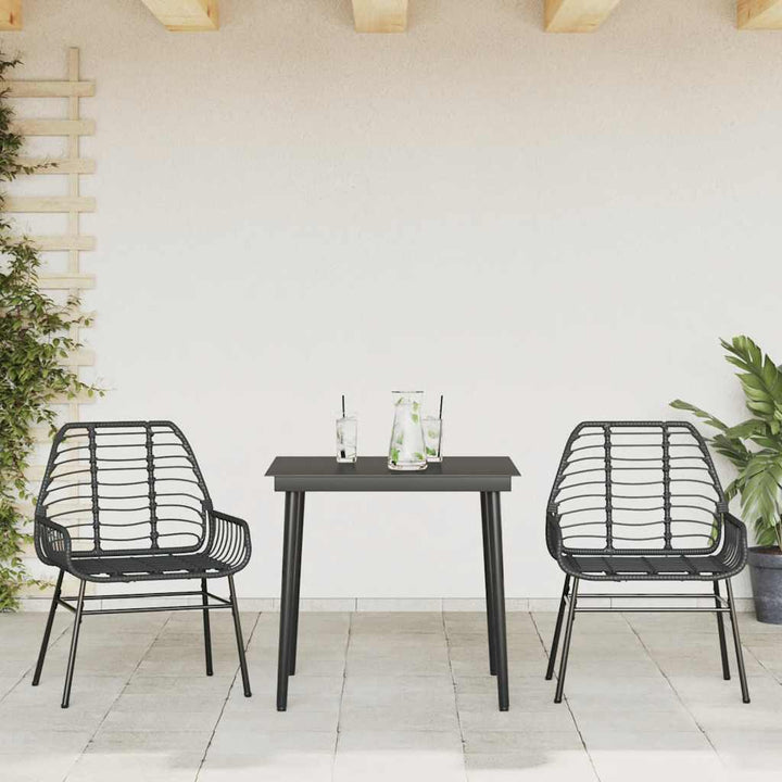 3 dele spisebordssæt til haven polyrattan glas sort
