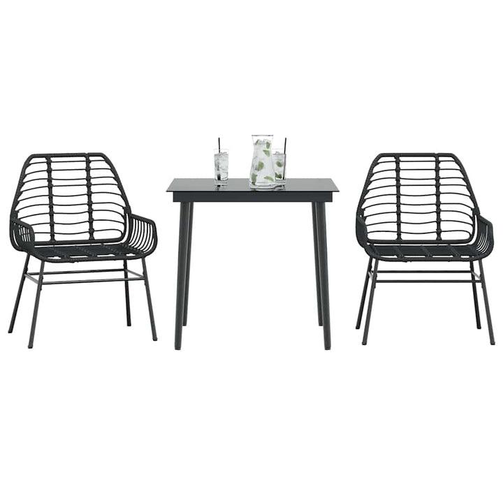 3 dele spisebordssæt til haven polyrattan glas sort