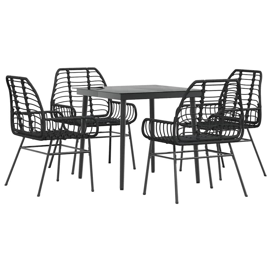 5 dele spisebordssæt til haven polyrattan glas sort