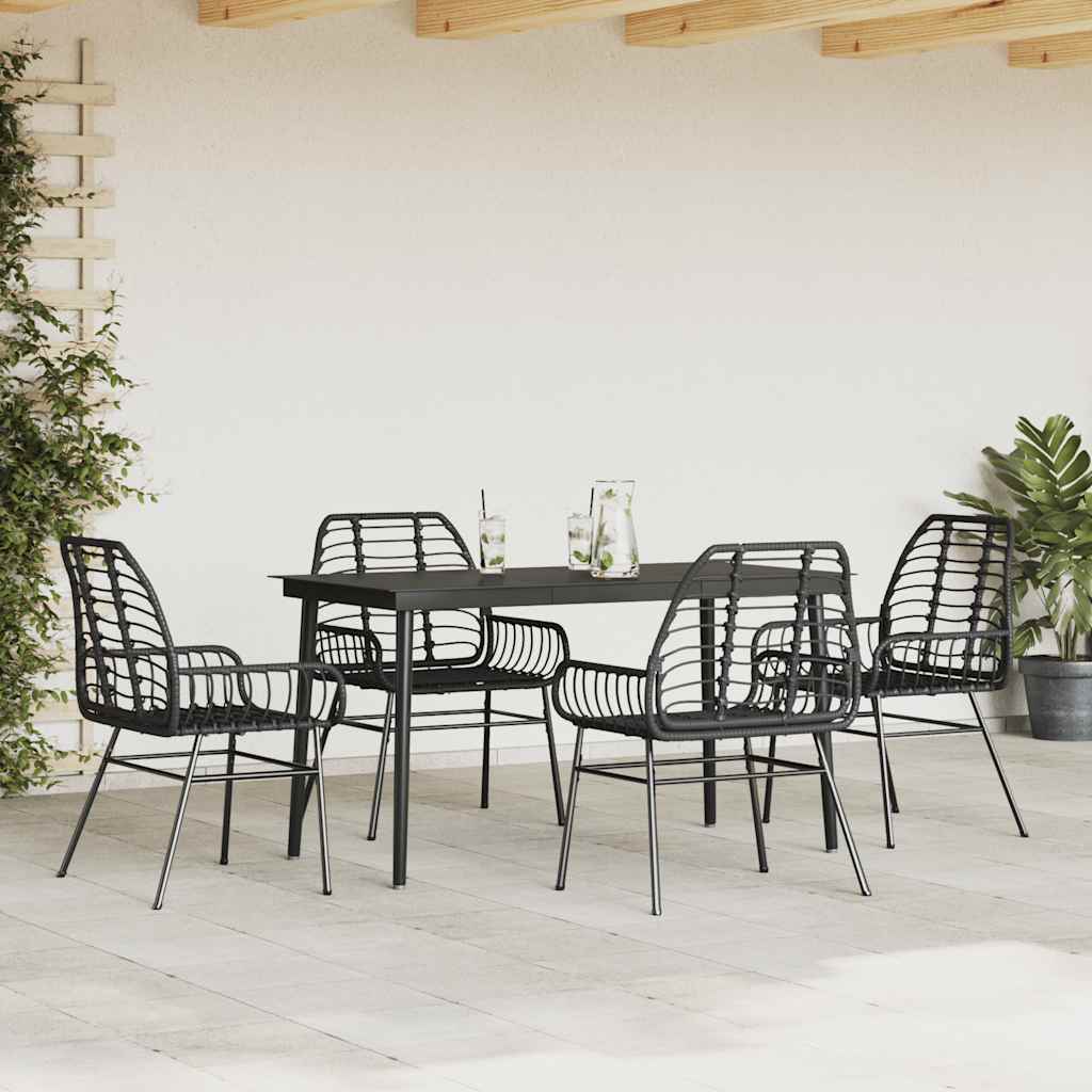 5 dele spisebordssæt til haven polyrattan glas sort
