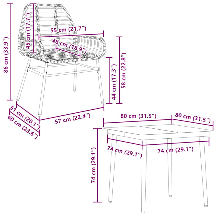 5 dele spisebordssæt til haven polyrattan glas sort