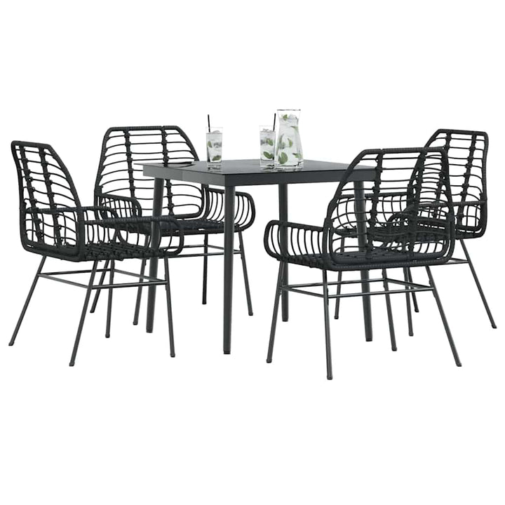 5 dele spisebordssæt til haven polyrattan glas sort