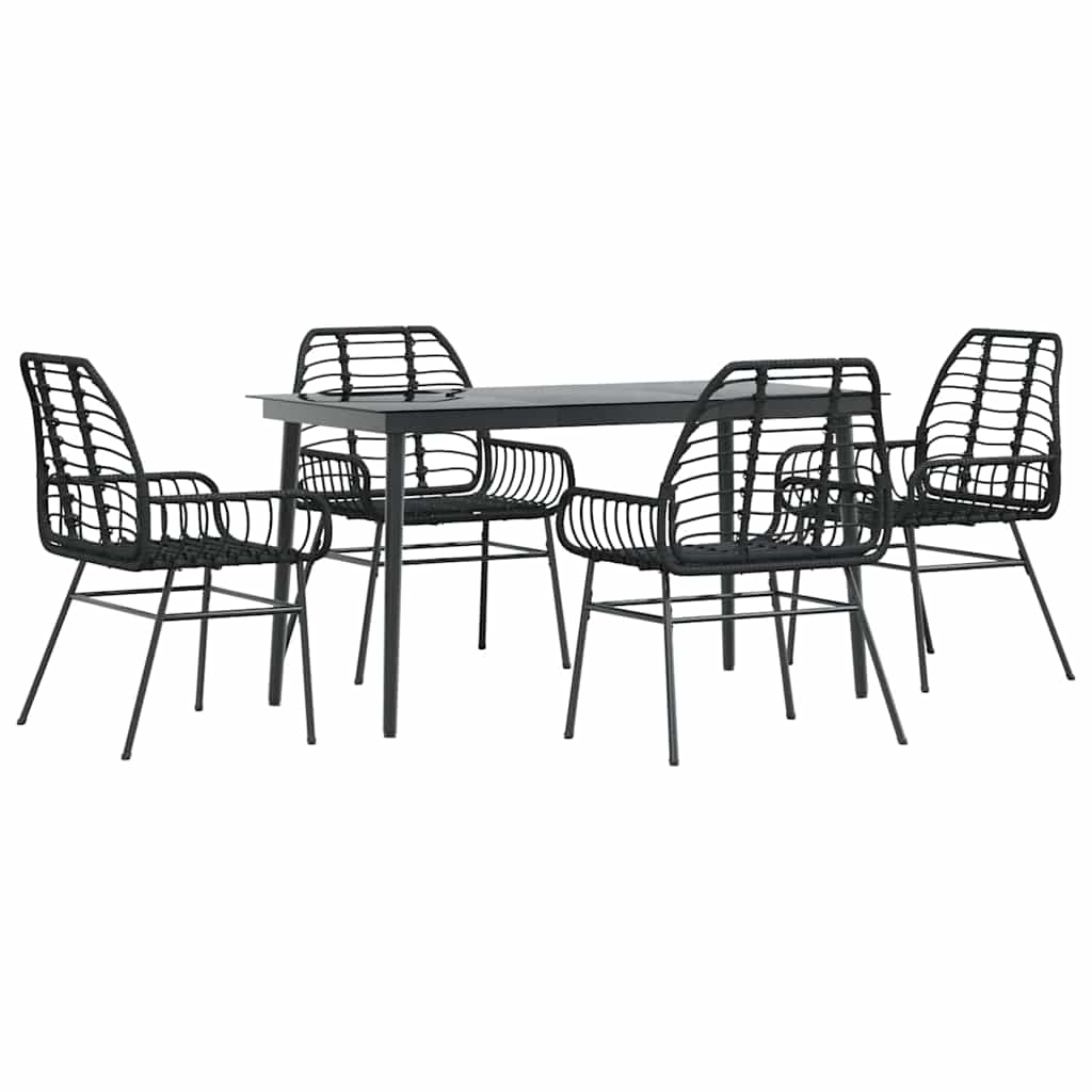 5 dele spisebordssæt til haven polyrattan glas sort