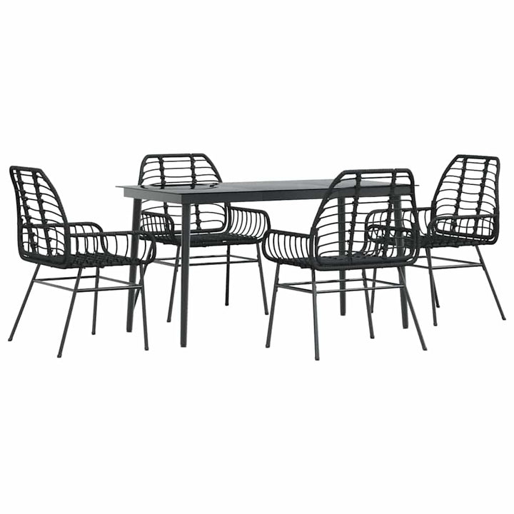 5 dele spisebordssæt til haven polyrattan glas sort