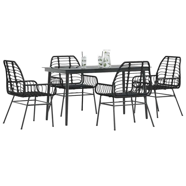 5 dele spisebordssæt til haven polyrattan glas sort