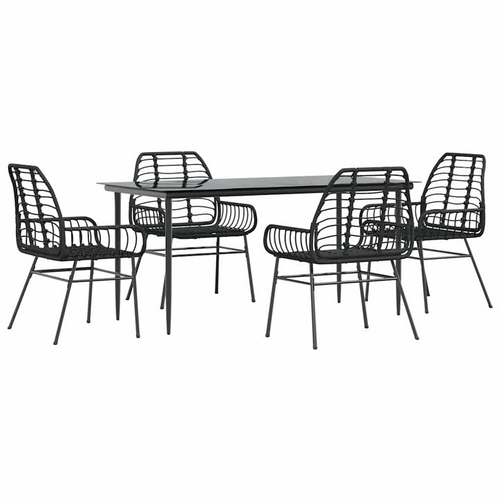 5 dele spisebordssæt til haven polyrattan glas sort