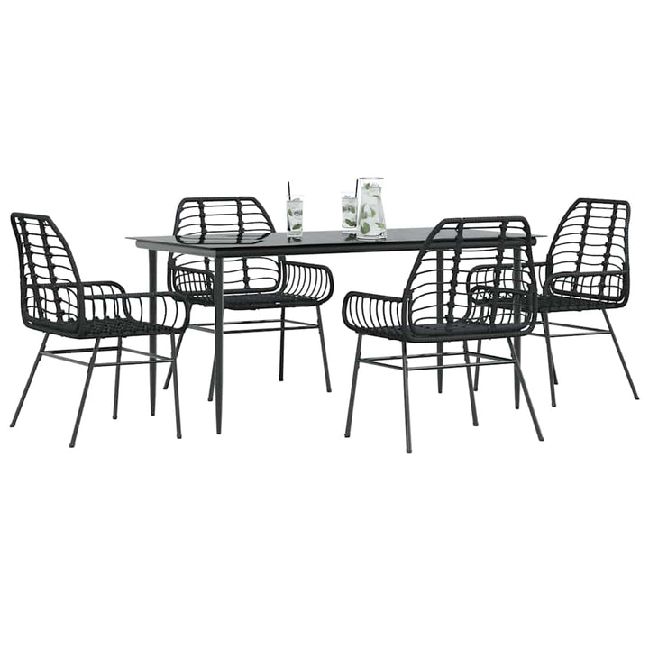 5 dele spisebordssæt til haven polyrattan glas sort
