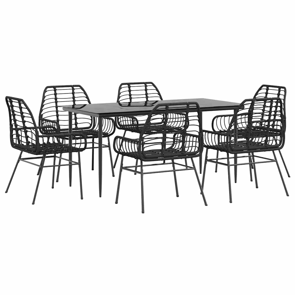 7 dele spisebordssæt til haven polyrattan glas sort