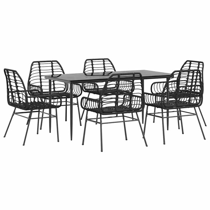 7 dele spisebordssæt til haven polyrattan glas sort