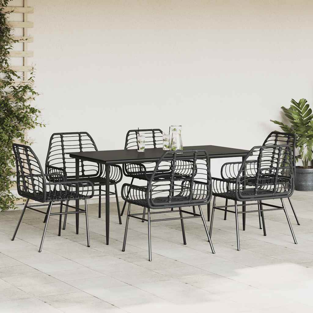 7 dele spisebordssæt til haven polyrattan glas sort