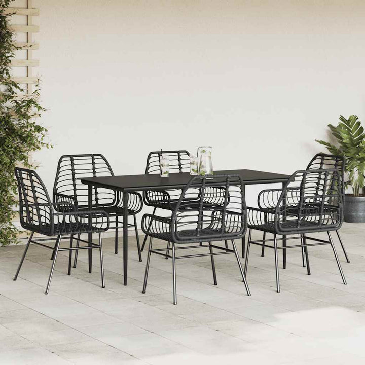 7 dele spisebordssæt til haven polyrattan glas sort
