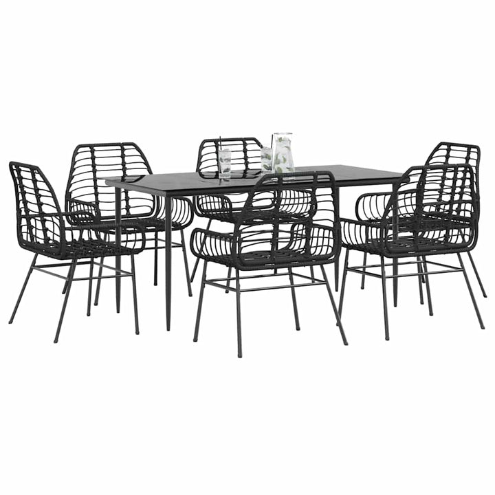 7 dele spisebordssæt til haven polyrattan glas sort