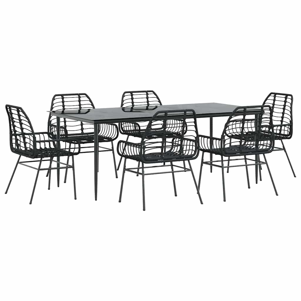 7 dele spisebordssæt til haven polyrattan glas sort
