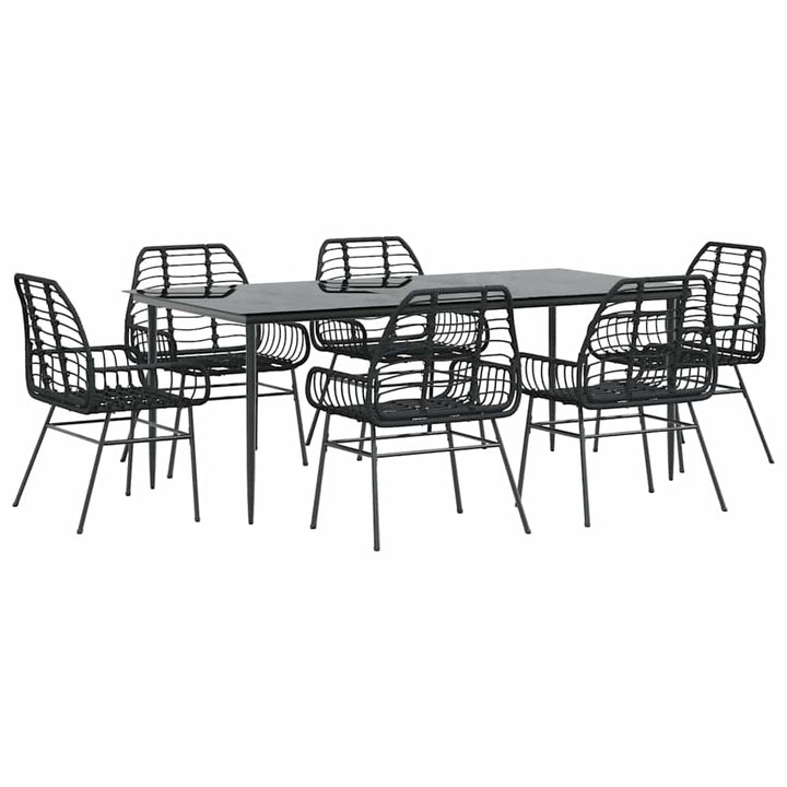 7 dele spisebordssæt til haven polyrattan glas sort