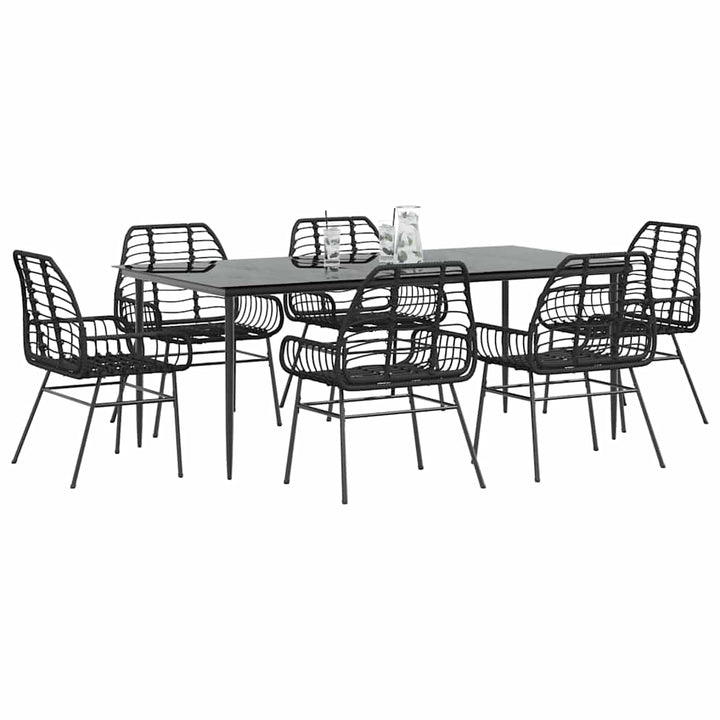 7 dele spisebordssæt til haven polyrattan glas sort