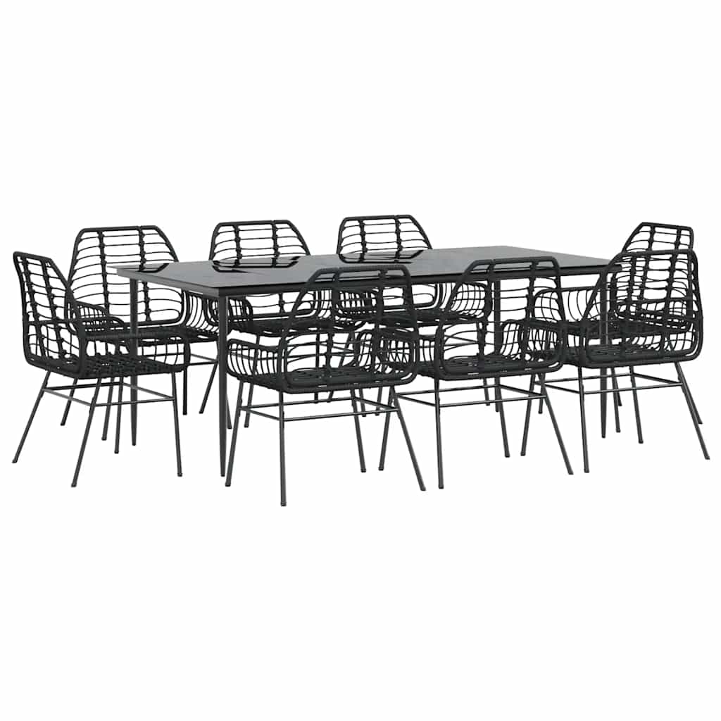 9 dele spisebordssæt til haven polyrattan glas sort