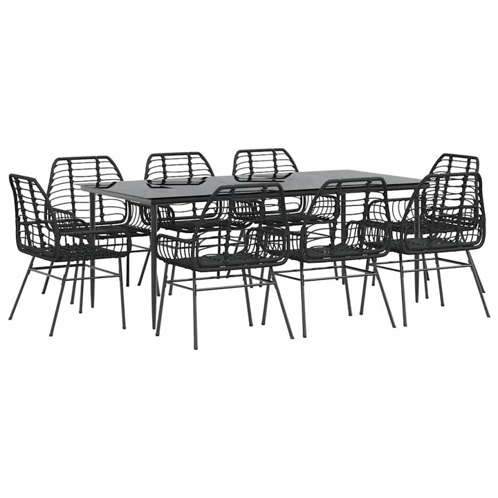 9 dele spisebordssæt til haven polyrattan glas sort