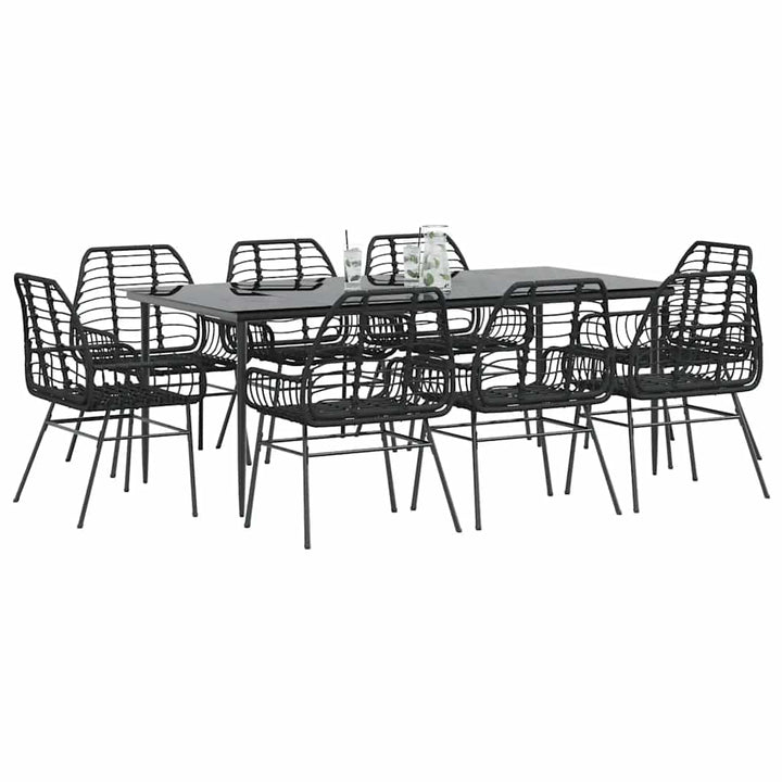 9 dele spisebordssæt til haven polyrattan glas sort
