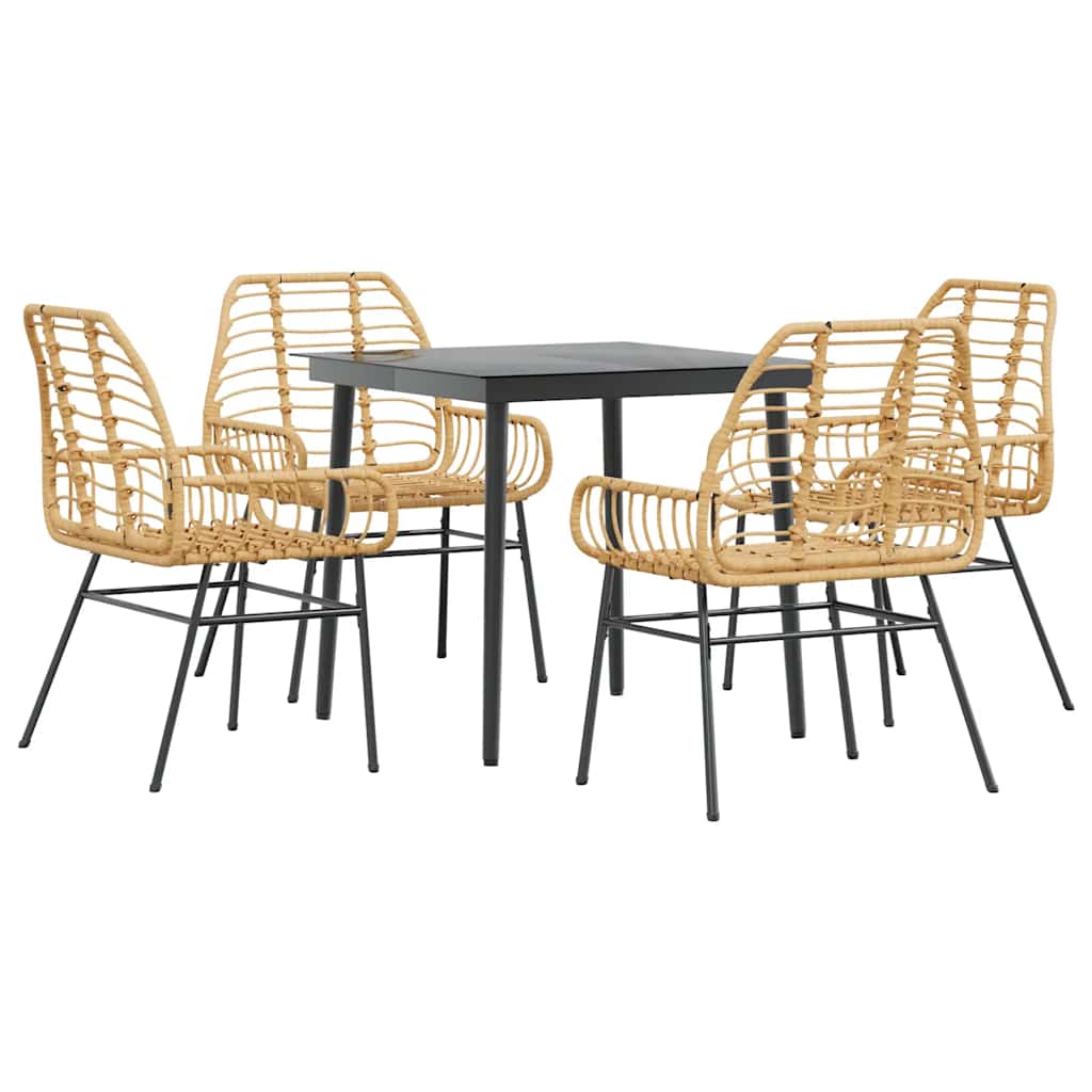 5 dele spisebordssæt til haven polyrattan glas brun